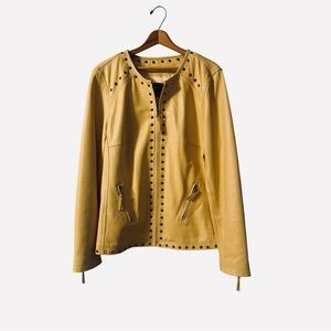 Bradley Bayou Tan Leather Jacket Studded Moto Jacket Size XL